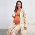 Nursing Robe Clothes Long Sleeves Pregnant Women Maternity 3 Pcs Robe Wear Pajama Set