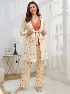 Nursing Robe Clothes Long Sleeves Pregnant Women Maternity 3 Pcs Robe Wear Pajama Set