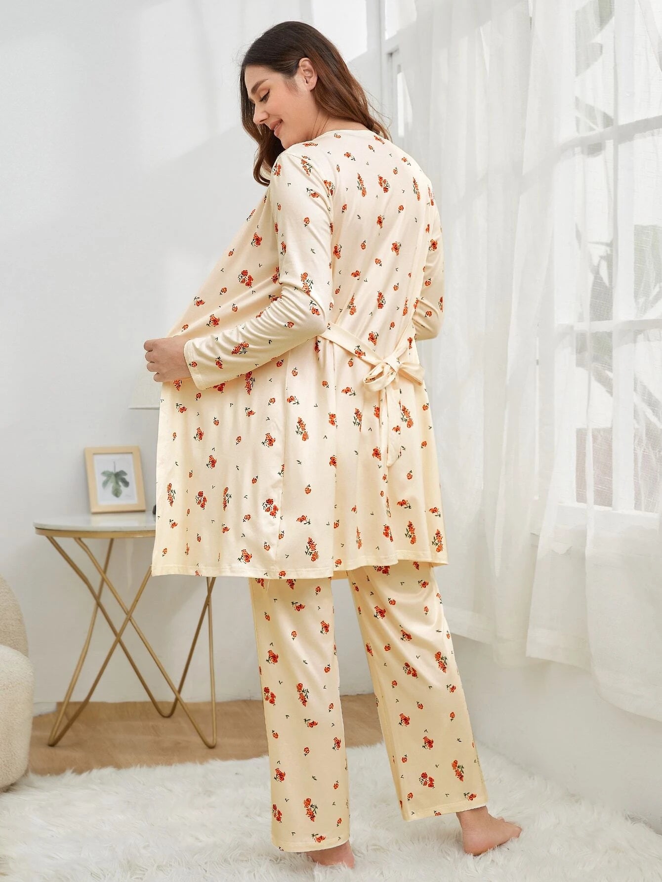 Nursing Robe Clothes Long Sleeves Pregnant Women Maternity 3 Pcs Robe Wear Pajama Set